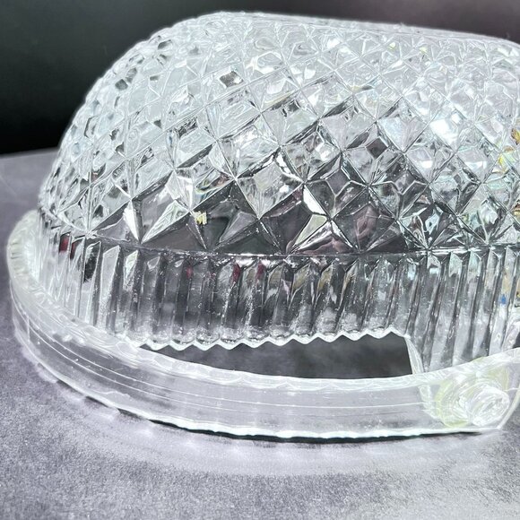 Vtg EAPG Clear Pressed Glass Basket Diamond Pattern Lucite Handle Fruit Candy - Picture 8 of 10